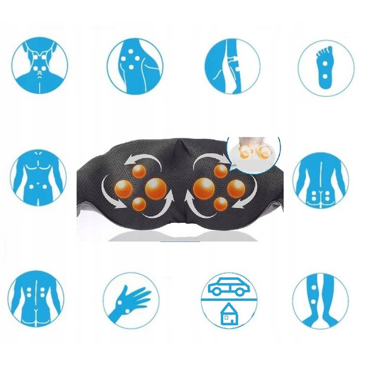 Шиацу масажор, 16 точки на натиск, функция за нагряване, многоцветен, за дома и колата