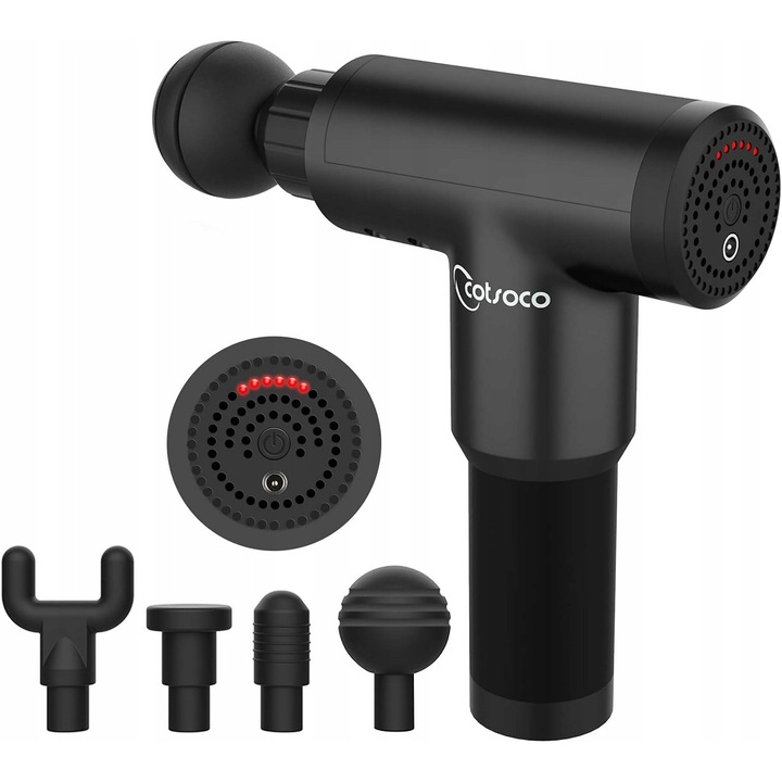 Масажен пистолет, 6 скорости, 4 глави, безчетков мотор, черен, пълен комплект