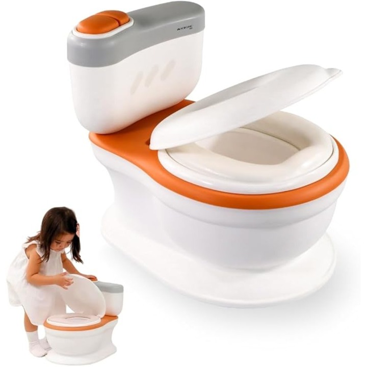 Nocnik pentru copii Mobiclinic Toikid, alb, 29x39x35cm, cu sunet de flush, compartiment pentru hartie