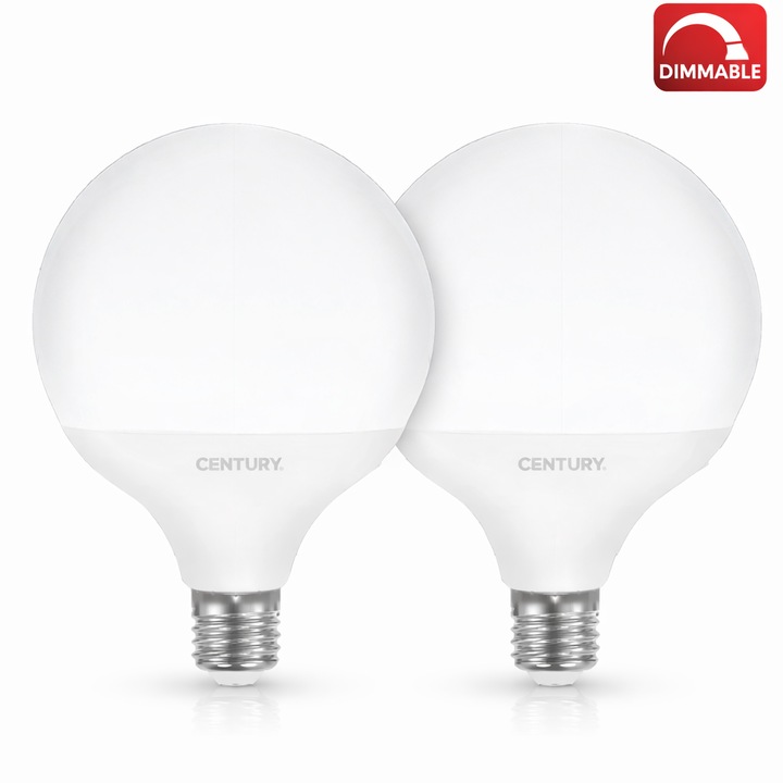 Bec LED, Retro Electrica®, CENTURY, Set 2 Buc, G125 Ø125x173mm, Bec LED Dimabil E27 24W 2500Lm 3000K, Bec LED Glob Lumina Calda, Bec LED Pentru Lustra Pendul, Design Decorativ Modern, Consum Redus, Durata Lunga, Alb