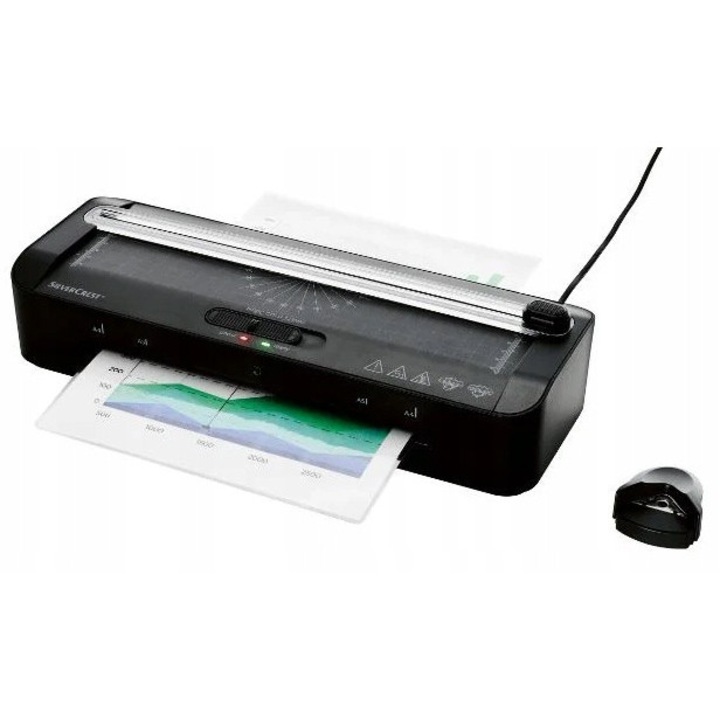 Laminator A4, 380 W, negru, cu trimmer si functie de laminare la cald si la rece, set cu 30 folii