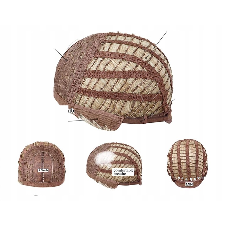 Peruca sintetica lunga ondulata, blonda, 66 cm, cu codita, set cu boneta