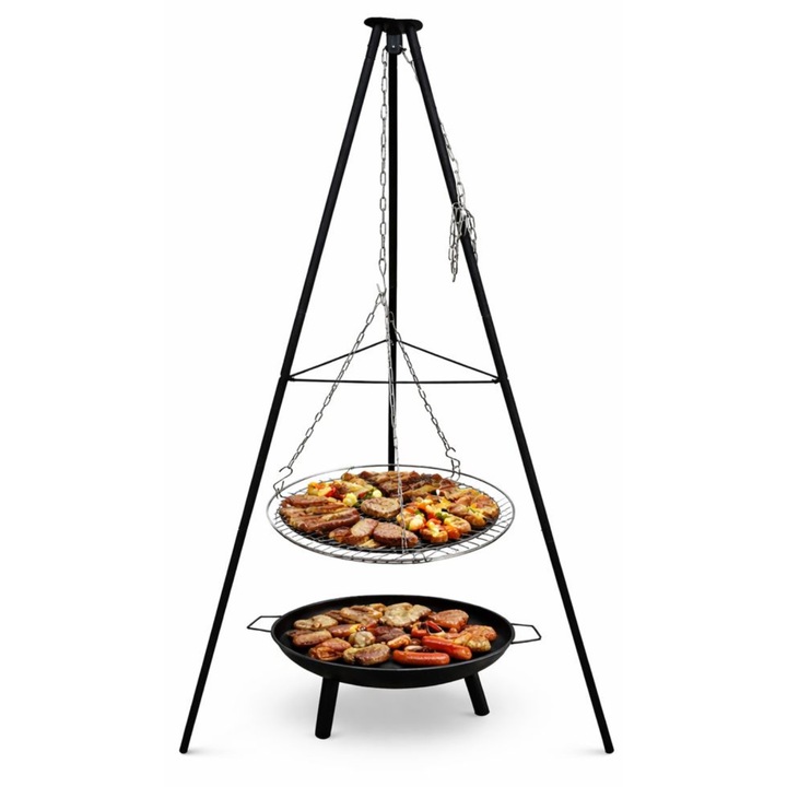 Grill de gradina PLATAN SOFA pentru gradina si foc de tabara, cu inaltime reglabila, cu cadru pliabil