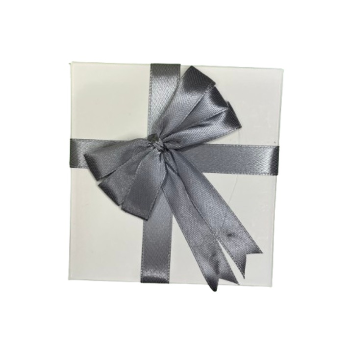 Cutie pentru cadou - Nicas - Cutie carton alb cu fundita gri - 9, 5X9X4 cm - tip AM