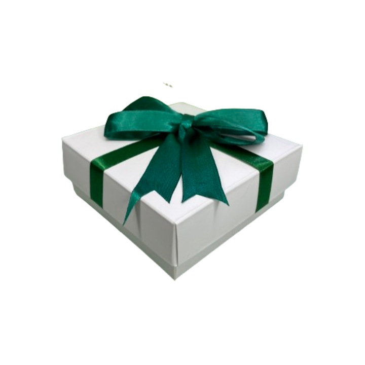 Cutie pentru cadou - Nicas - Cutie carton alb cu fundita verde - 9, 5X9X4 cm - tip AM