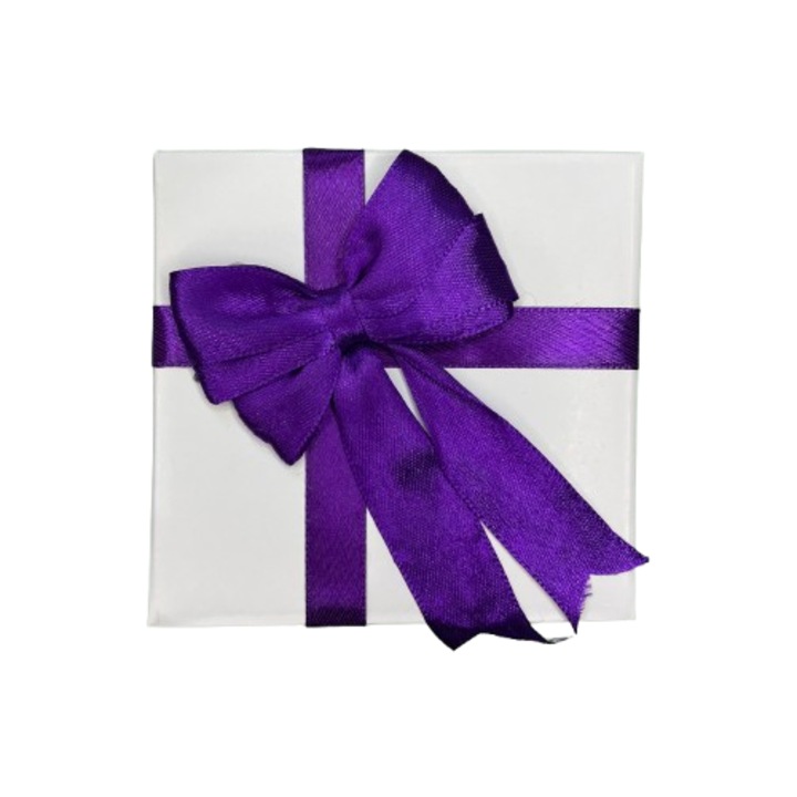 Cutie pentru cadou - Nicas - Cutie carton alb cu fundita mov - 9, 5X9X4 cm - tip AM