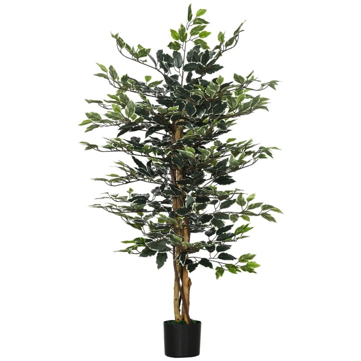 Ficus artificial in ghiveci Re-Bloom, poliester/polipropilena/polietilena, verde/alb, 130 cm