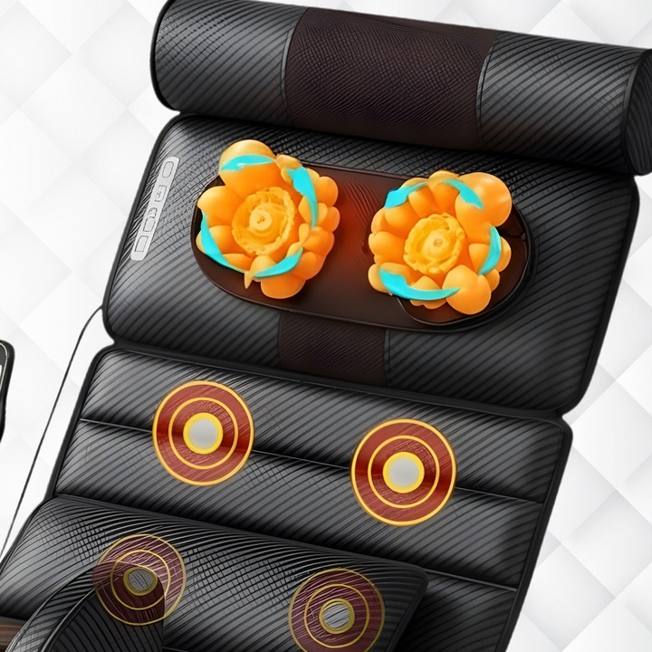 Saltea masaj 3D Shiatsu, neagra, set cu perne de masaj pentru gat si spate