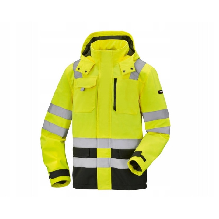 Jacheta de lucru softshell, galben-negru, impermeabila, cu benzi reflectorizante, L