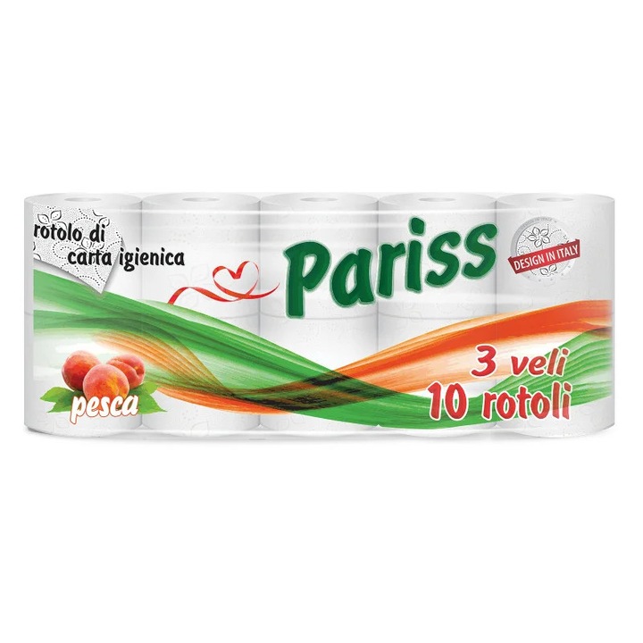 Hartie igienica Pariss, 3 straturi, miros piersica, 10 role/set