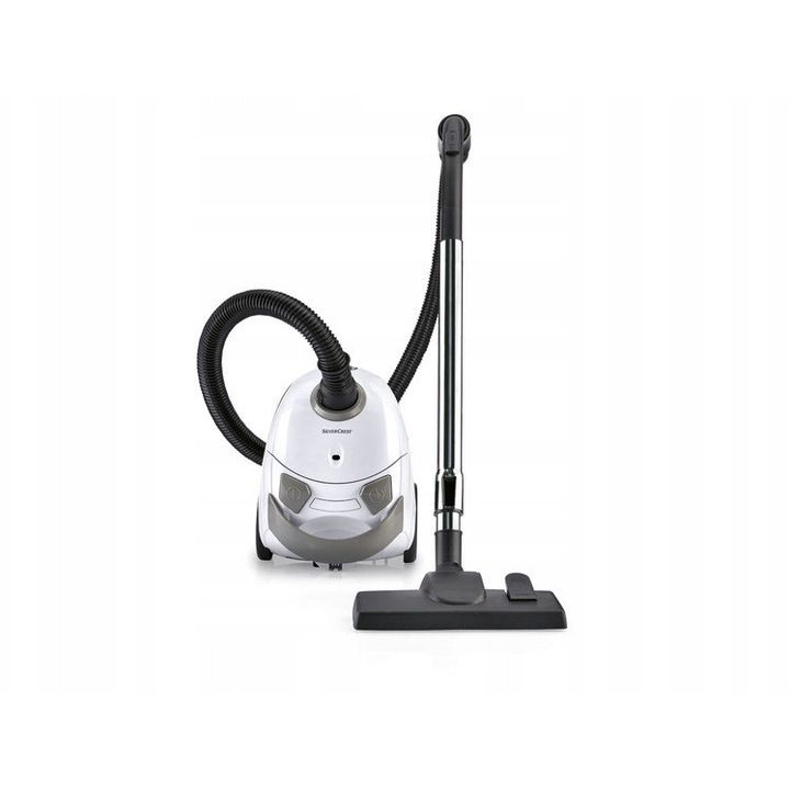 Aspirator cu sac Silvercrest 700W, 1L, 5m cablu, alb, set accesorii