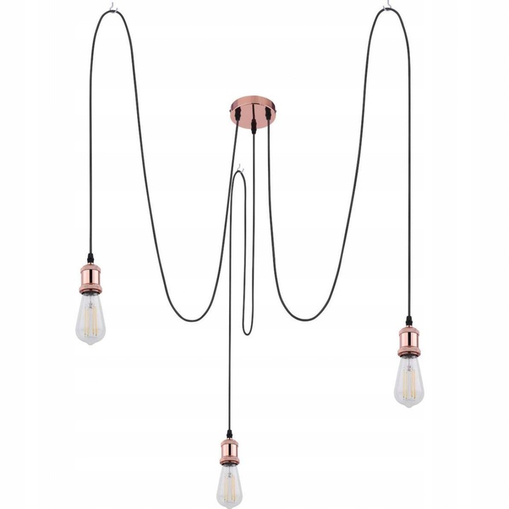 Lustra industriala cu patru brate, cupru, 150cm, set fara becuri