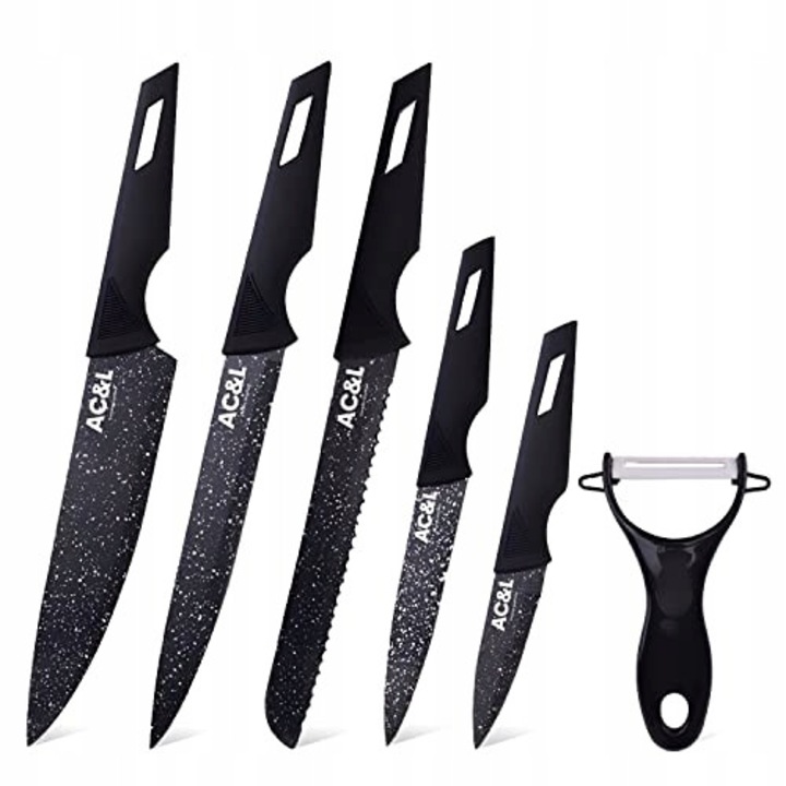 Set de 5 cutite din otel inoxidabil cu peeler, diverse tipuri