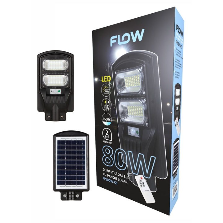 Corp stradal LED cu panou solar 80W 6500K FLOW – FPL80W-CS