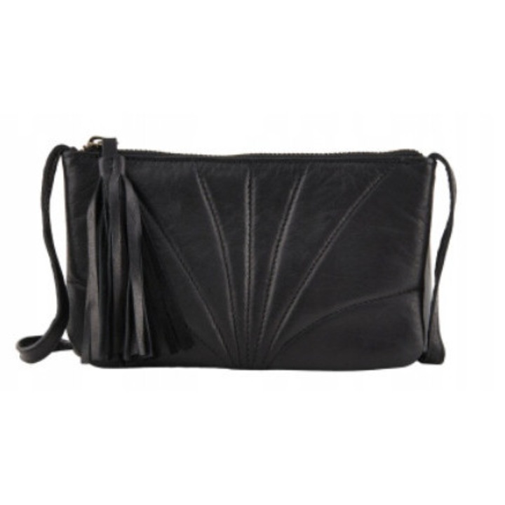 Pieces crossbody táska, természetes bőr, 12x20x2cm, fekete