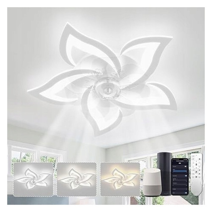 Ventilator inteligent cu lampă YUNLONG, 3 temperaturi de culoare, control prin aplicație