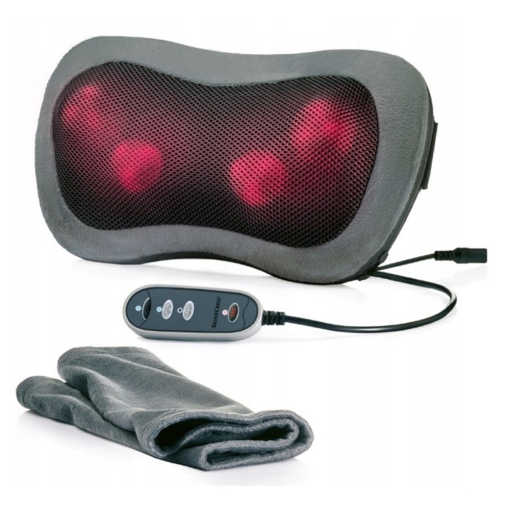 Масажна възглавница Шиацу, 4 въртящи се глави, функция за нагряване, 14,4 W, многоцветна