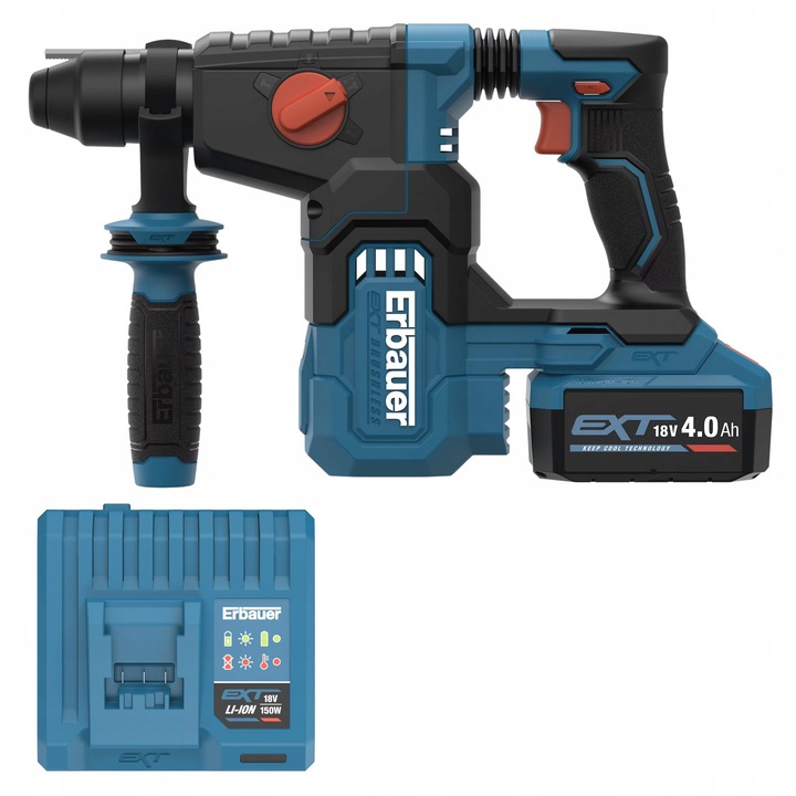 Mlotowiertarka Erbauer G2 ERI1078SDS, 18V, 4.0Ah, 3J, set cu acumulator si incarcator, 348x90x228mm