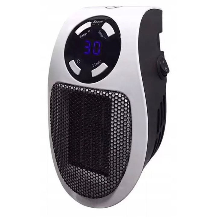 Mini hőlégfúvó 500W, 15-32°C, 12 órás időzítő, kompakt méretek, hordozható