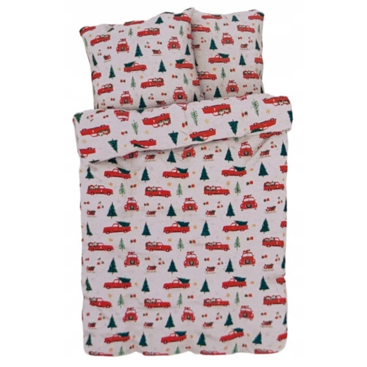 Lenjerie de pat, 220x200cm, 3 piese, satin, microfibra, multicolor