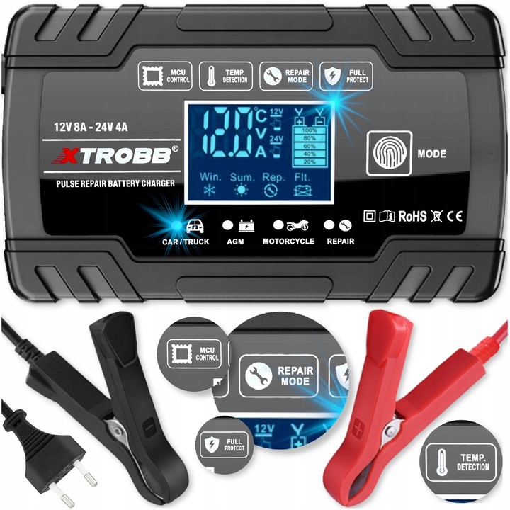 Redresor auto si motocicleta cu functie de reparare a acumulatorilor, 12V/24V, 4 moduri de lucru, 17x10x5,5cm