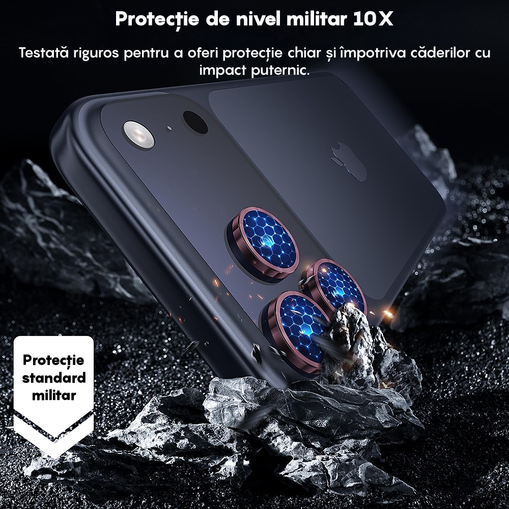 Folie Protectie Lentile Camera compatibila cu iPhone 17 Pro / 17 Pro Max, CASEY STUDIOS™ MaxDefense+, Ultra HD, Anti Amprente, Anti Zgarieturi, Anti Socuri, Roz