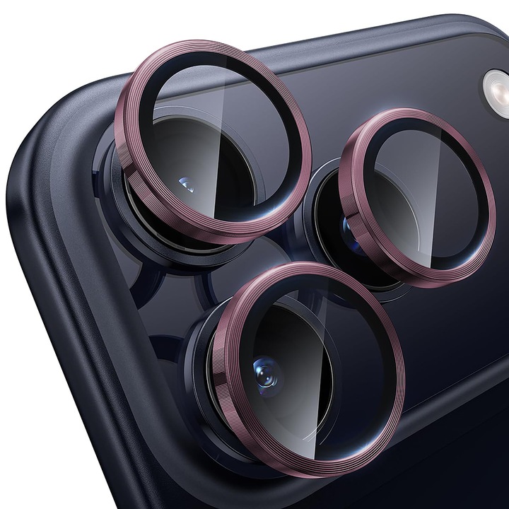 Folie Protectie Lentile Camera compatibila cu iPhone 17 Pro / 17 Pro Max, CASEY STUDIOS™ MaxDefense+, Ultra HD, Anti Amprente, Anti Zgarieturi, Anti Socuri, Roz