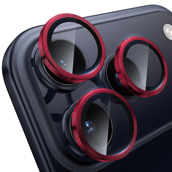 Folie Protectie Lentile Camera compatibila cu iPhone 17 Pro / 17 Pro Max, CASEY STUDIOS™ MaxDefense+, Ultra HD, Anti Amprente, Anti Zgarieturi, Anti Socuri, Rosu