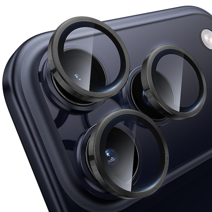 Folie Protectie Lentile Camera compatibila cu iPhone 17 Pro / 17 Pro max, CASEY STUDIOS™ MaxDefense+, Ultra HD, Anti Amprente, Anti Zgarieturi, Anti Socuri, Argintiu