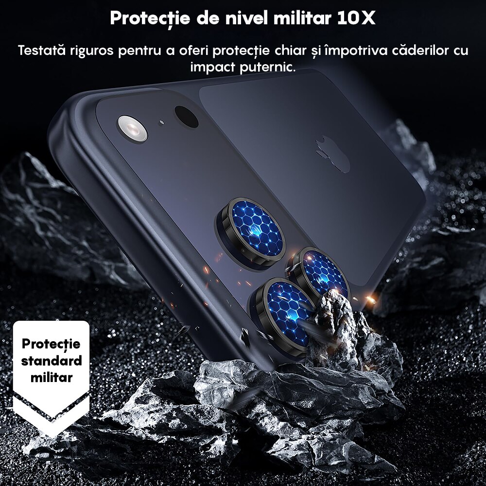 Folie Protectie Lentile Camera compatibila cu iPhone 17 Pro / 17 Pro max, CASEY STUDIOS™ MaxDefense+, Ultra HD, Anti Amprente, Anti Zgarieturi, Anti Socuri, Argintiu