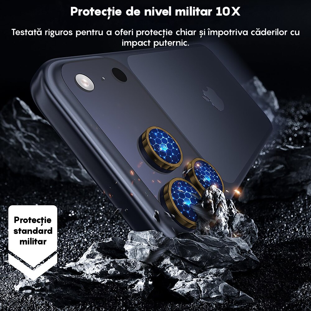 Folie Protectie Lentile Camera compatibila cu iPhone 17 Pro / 17 Pro Max, CASEY STUDIOS™ MaxDefense+, Ultra HD, Anti Amprente, Anti Zgarieturi, Anti Socuri, Auriu