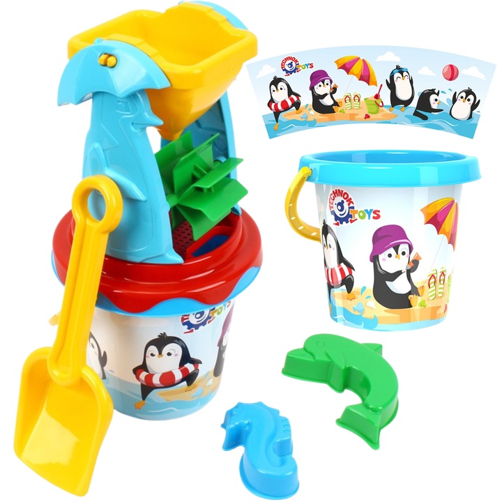 Set jucarii pentru plaja si nisip, maksik, wiaderko cu lopata si forme, multicolor, 29x16,5x15cm