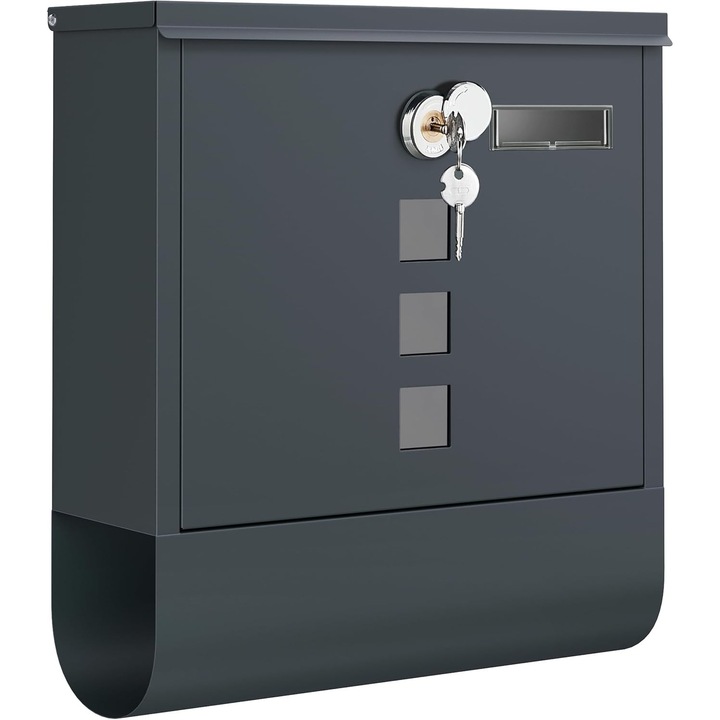 Cutie postala, antracit, 10x30,8x33,8cm, cu suport pentru gazete, inchidere cu cilindru din cupru
