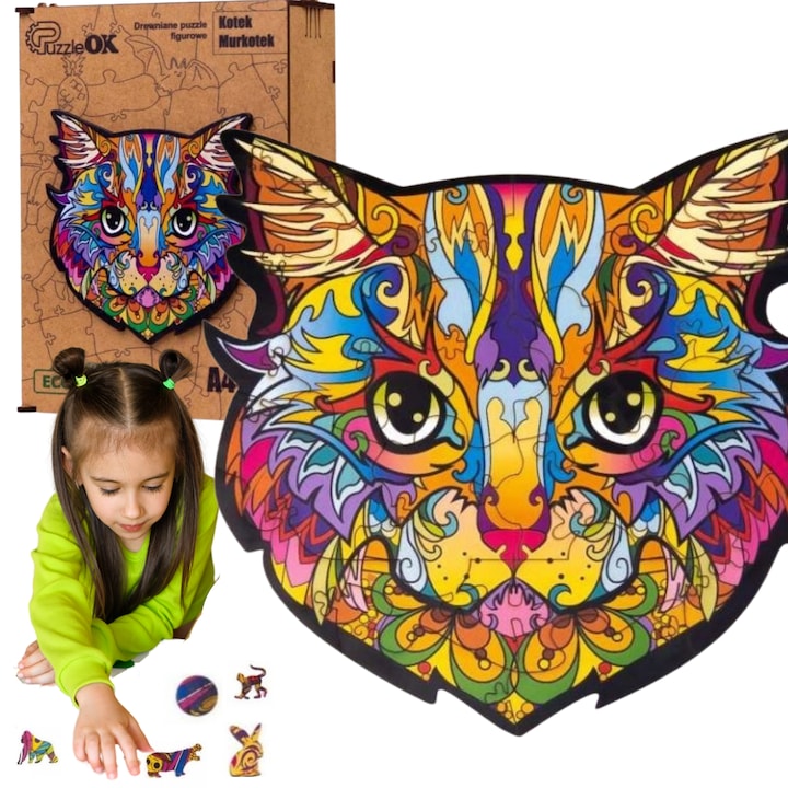 Puzzle din lemn KOT, maksik, 22 piese, A4, colorat