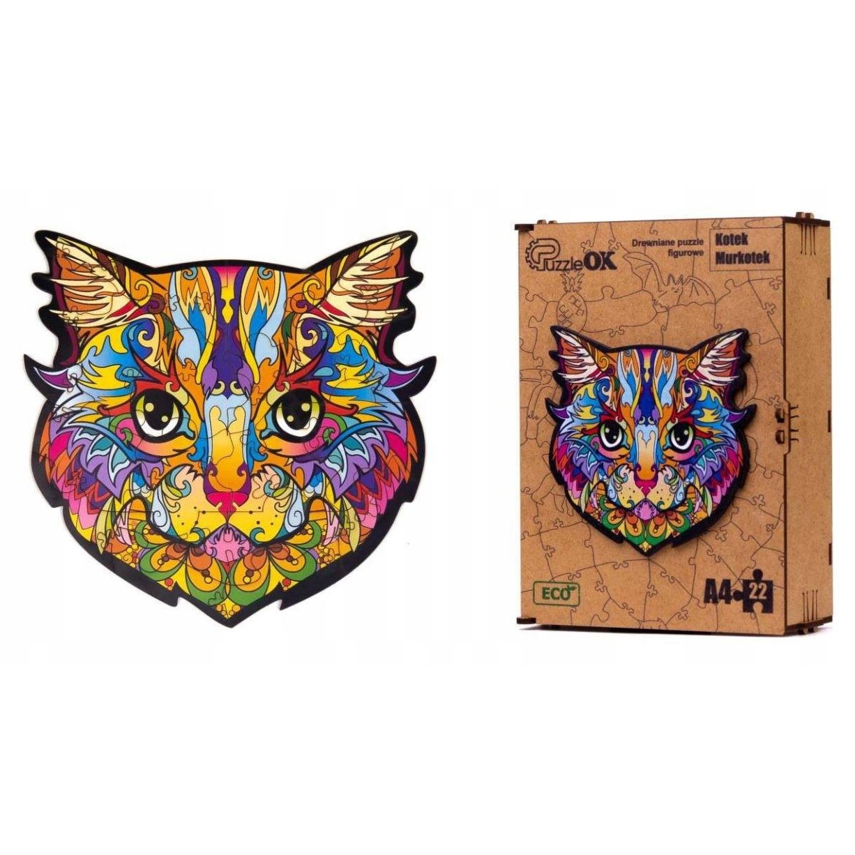Puzzle din lemn KOT, maksik, 22 piese, A4, colorat