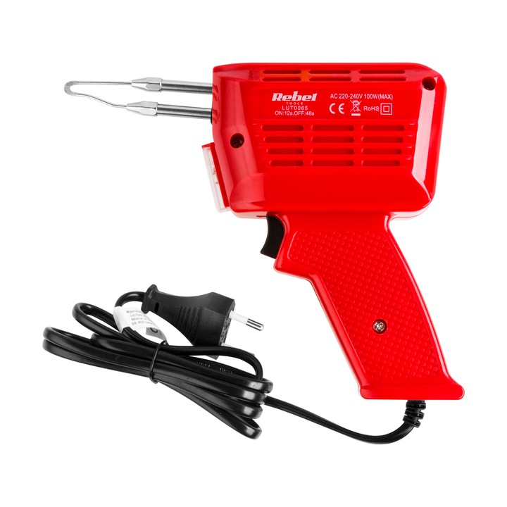 Пистолет за запояване Rebel 100W, комплект с аксесоари, 200-450°C, ергономичен, компактен
