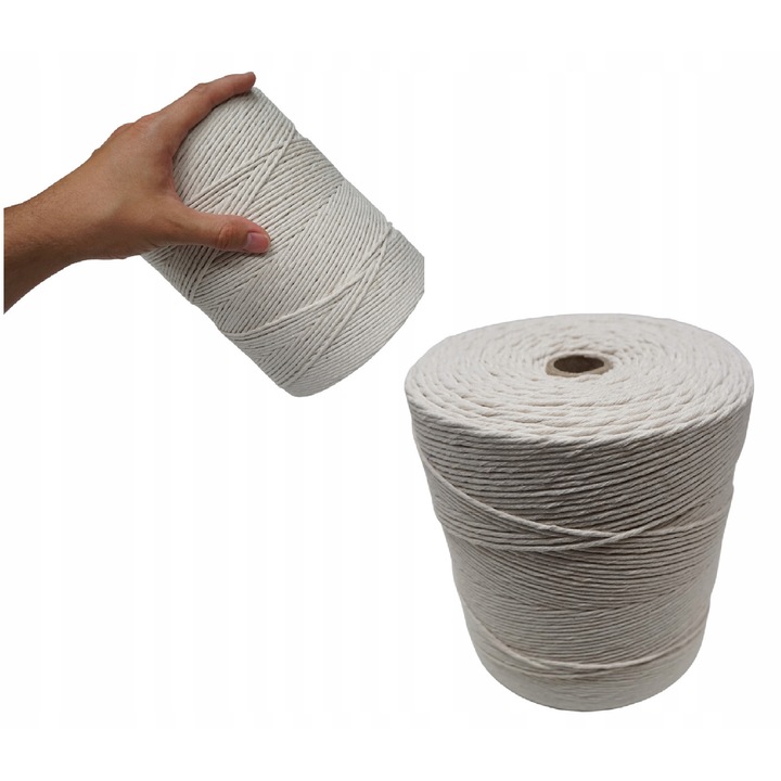 Sznur de macrame din bumbac natural, 1000m, 3mm, alb natural