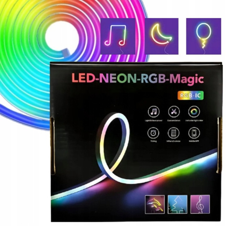 Banda LED RGB Magic Neon, 4,9m, alimentare USB, control prin aplicatie, sincronizare cu muzica