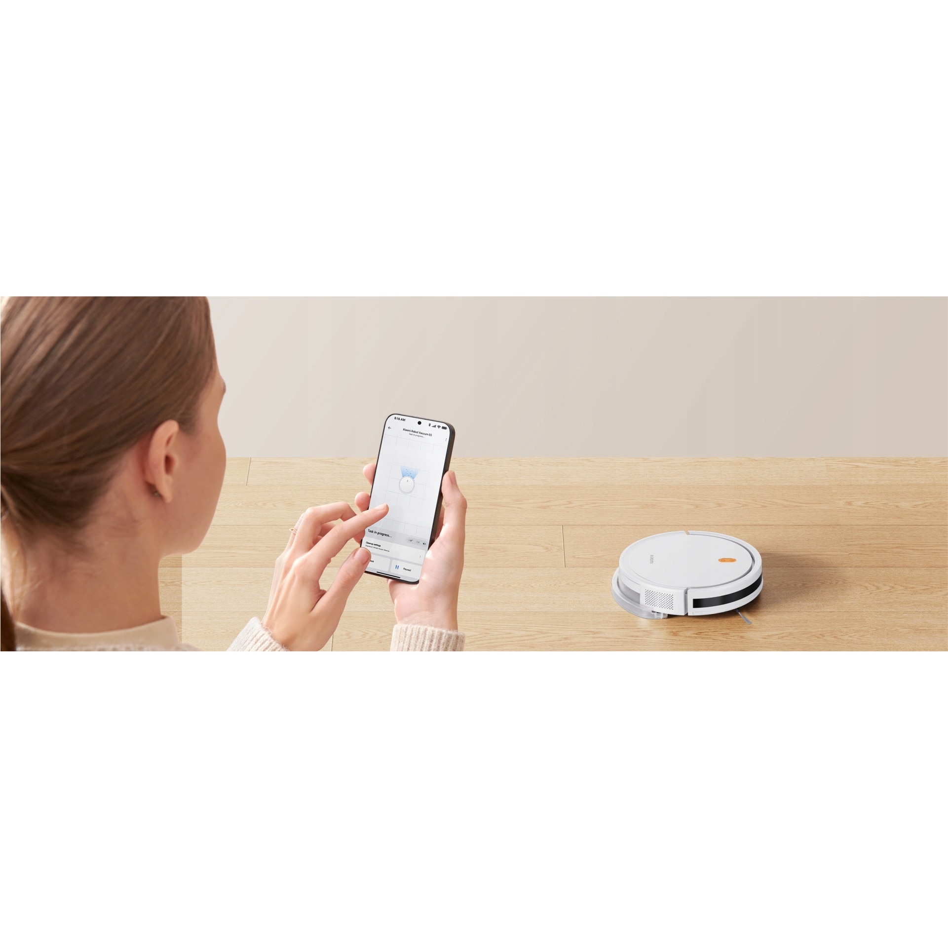 Robot aspirator Xiaomi Robot Vacuum E5, mopare, 3 moduri de putere, alb, 32.1x8.2x32.2cm
