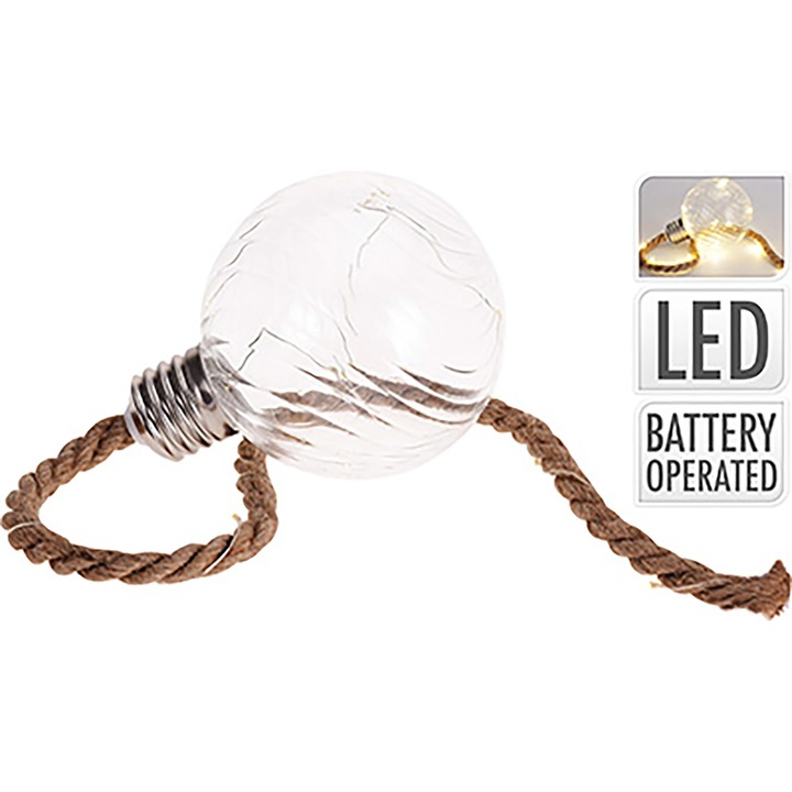 Glob de Craciun H&L, sticla, transparent, cu LED, 60cm