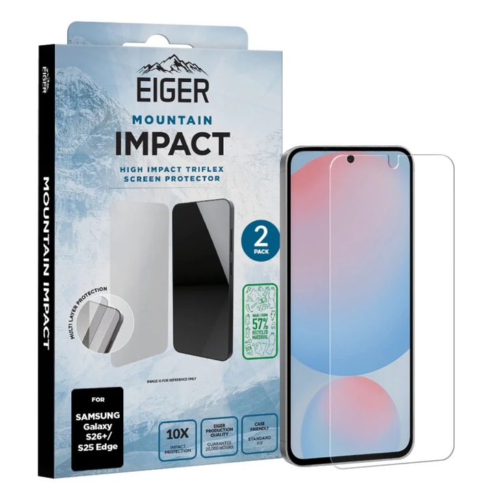 Pachet 2 buc Eiger Folie Mountain Impact GRS compatibila cu Samsung Galaxy S26 Plus/ S25 Edge Clear