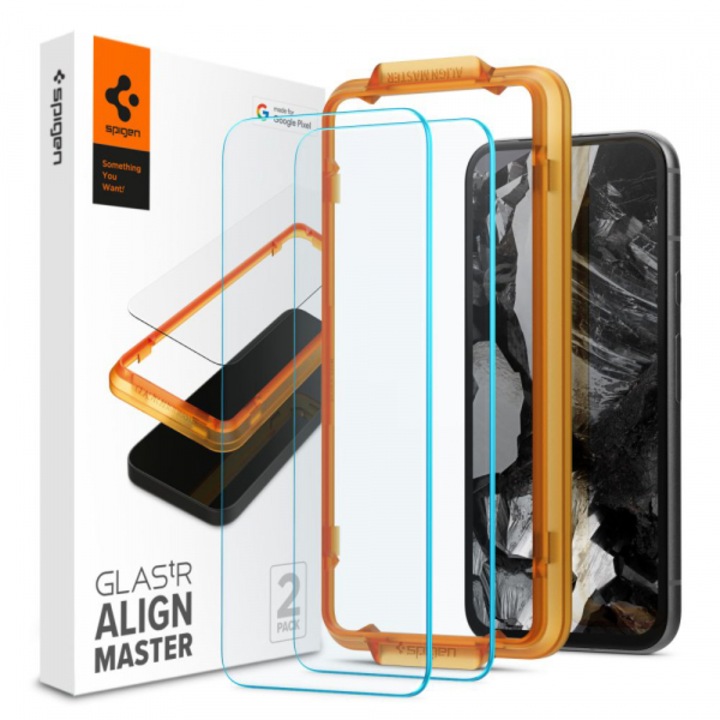 Spigen GlastR Align Master képernyővédő fólia Google Pixel 8a-hoz, Edzett üveg, Teljes ragasztás, 2 darabos szett