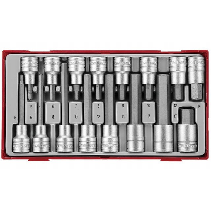 Set 16 piese capete hexagonale 1/2", Teng Tools, lungimi 55x100x115mm, cutie plastic