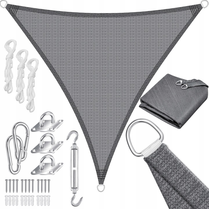 Zagalet solar, KESSER, antracit, 185g/m, 3x3m, set cu 4 linii de prindere