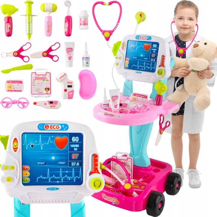 Set joaca doctor, 18 piese, albastru-roz, 32,5x29x60cm