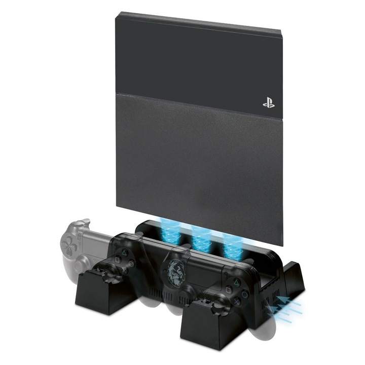 Statie racire si incarcare PS4, SilverCrest, 3 in 1, pentru 4 controlere, 24,9x21,6x7,1cm