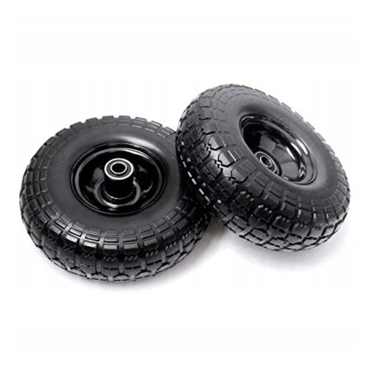 Set 2 roti de rezerva din cauciuc pentru carucior de gradina, 4.1/3.5-4, 26cm, rezistente la perforare, cu osie din otel