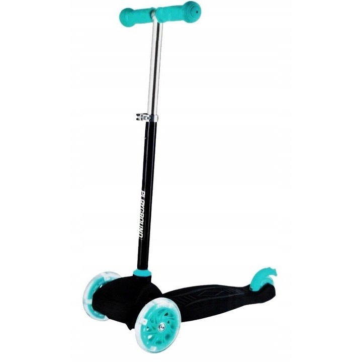 3 kerekű LED-es roller, fekete-zöld, gyerekeknek, 50kg, állítható magasságú