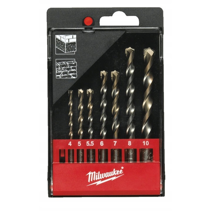 Set burghie cilindrice 8 buc, 3-10 mm, pentru beton, ceramica, Milwaukee