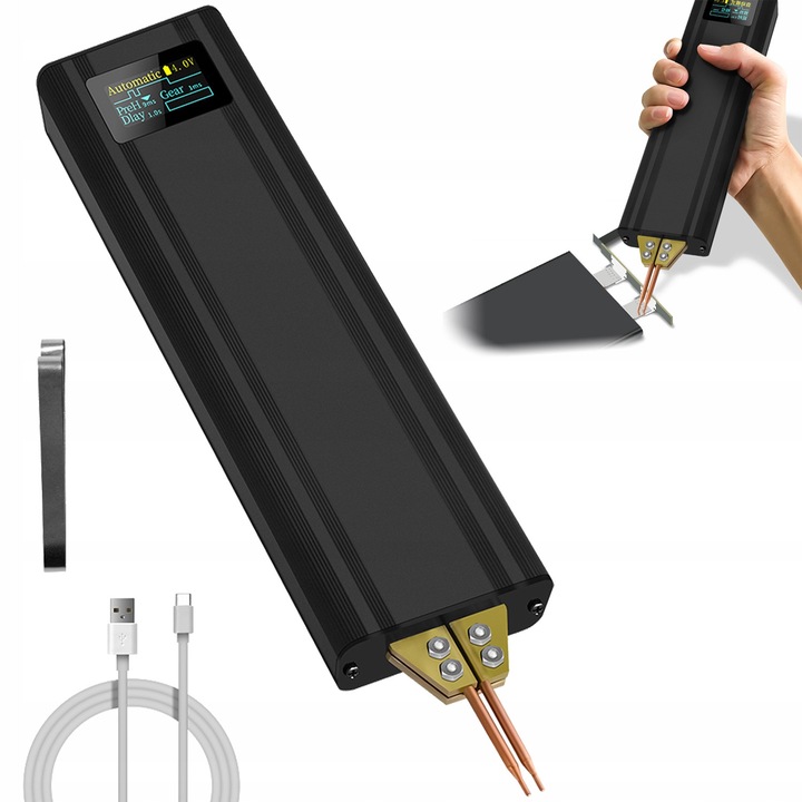 Aparat de sudura in puncte portabil Agoal, 650W, display LCD, acumulator 5000mAh, 0,1-0,2mm, 251x58x25mm